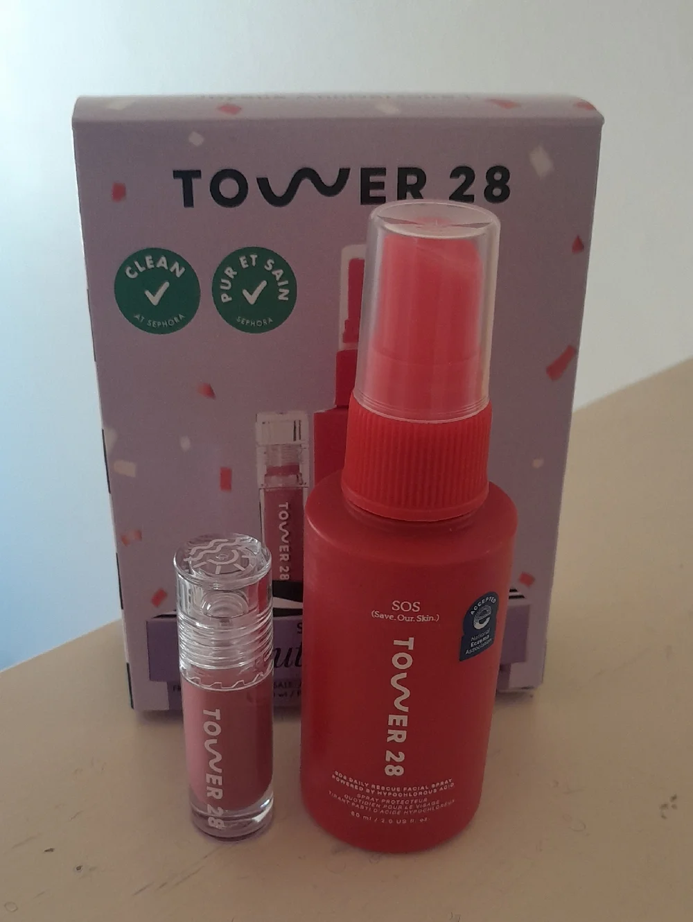 NEW Tower 28 Daily Rescue Facial Spray ShineOn Lip Gloss Jelly Pistachio Clean